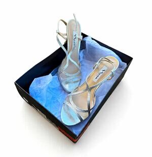 Nina New York Blossom Silver Rhinestone mesh platform Open Toe Women's US 7.5